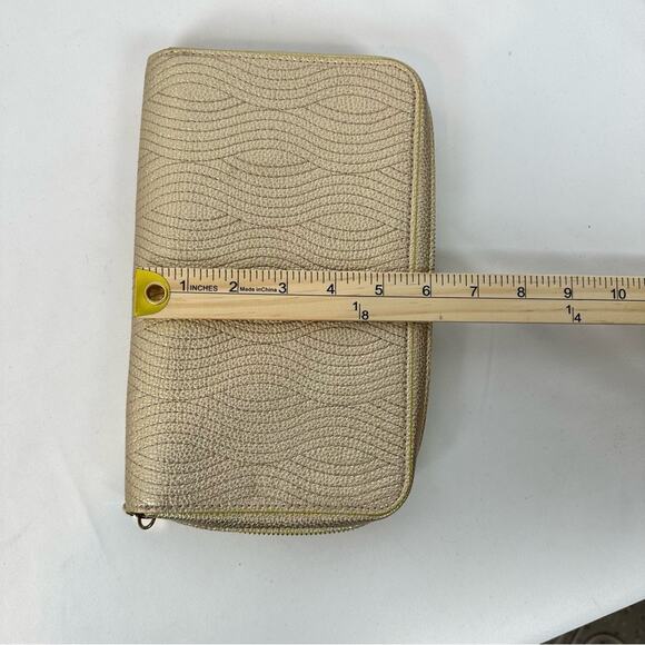 Anthropologie Gold Metallic Clutch Zip Around Closure Planner Wallet 9X6 - Picture 7 of 12
